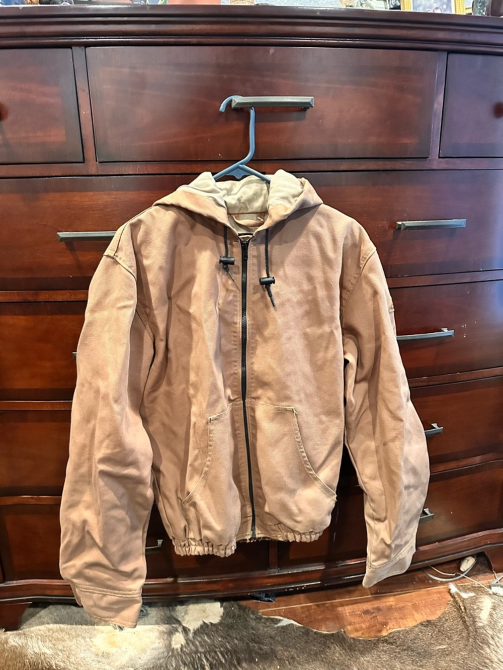 Men's Performance Hooded Work Jacket in Brown Tan